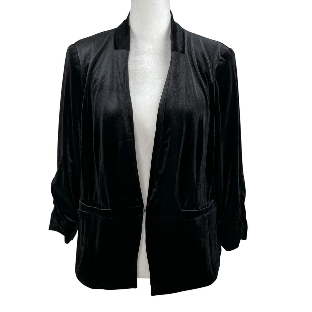 Premise Petite Black Velvet Ruched 3/4 Sleeve Blazer Jacket 14P Whimsygoth